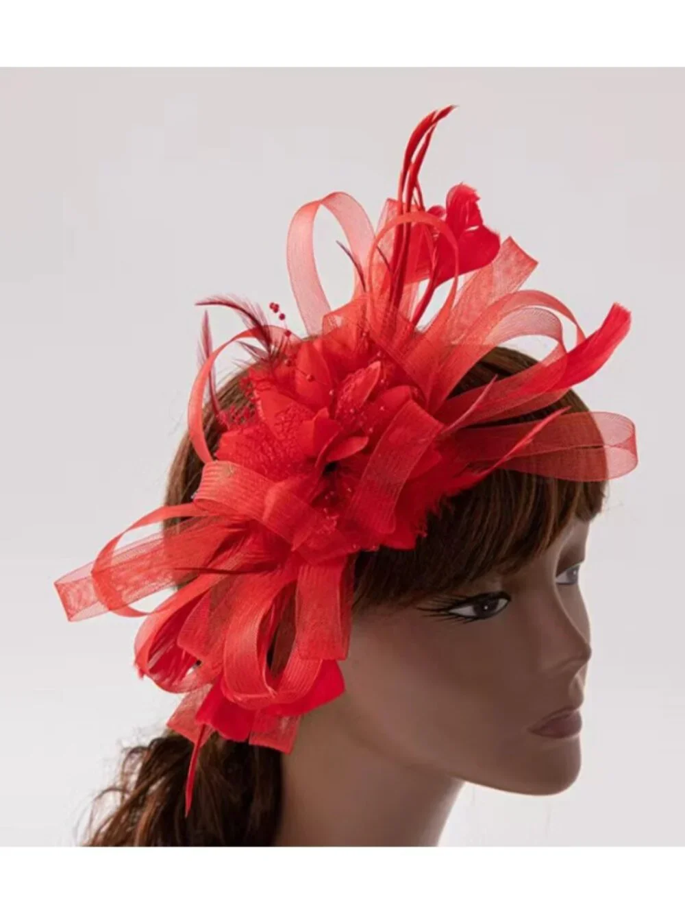 Elegant Women’s Sinamay Fascinator Hat with Headband Bridal, Tea Party, Red Hat